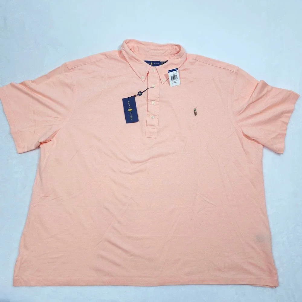 Ralph Lauren Knit Oxford Polo Mens 4XB Melon Pink Cotton Pony Preppy Ivy Coastal